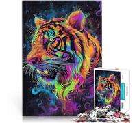Puzzle da 1000 pezzi per adolescenti Tigre dipinta al neon Fatto di cartone per 14+ Difficile e impegnativo Decorazioni e regali unici per la casa misurare:38x52cm