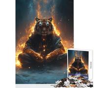 Puzzle da 1000 pezzi per adolescenti Tigre in meditazione avvolta dalle fiamme Giocattolo Decorazione da parete Regali di Babbo Natale segreto Giochi educativi Aiutano l'esercizio del cervello 50x75cm