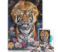 Puzzle da 1000 pezzi per adolescenti Tigre sotto la luna Puzzle da 1000 pezzi per adulti, antistress Sfida difficile Migliora l'amore tra coppie 26x38cm