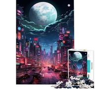 Puzzle da 1000 pezzi per adolescenti Tokyo Notte di Luna Difficile e stimolante ma divertente e spiritoso Giocattolo Decorazione da Parete Adatto a partire dai 14 anni (38x26cm)
