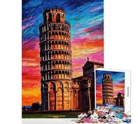 Puzzle da 1000 pezzi per adolescenti Torre pendente di Pisa Tramonto Giocattolo educativo Regali di Babbo Natale segreto Gioco educativo Collezione di artisti,Belle arti Dimensioni 38x52cm