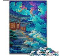 Puzzle da 1000 pezzi per adolescenti, torri del palazzo tradizionale coreano, antistress con pezzi completamente interconnessi di forma casuale per ragazzi dai 14 anni in su dimensioni 26x38cm