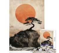 Puzzle da 1000 pezzi per adolescenti tradizionale albero bonsai al tramonto opera d'arte decorazione per la casa giocattoli idee regalo gioco rompicapo con poster abbinato e foglio di quiz 38x52cm