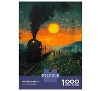 Puzzle Da 1000 Pezzi Per Adolescenti Train at Sunset with People Waving Puzzle Per Adulti Gioco Rompicapo Analisi E Logica Regalo Di Compleanno, Regali, 38x26cm/1000pcs