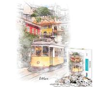Puzzle da 1000 pezzi per adolescenti tram di Lisbona puzzle ad acquerello per adulti giochi rilassanti un'opera d'arte regalo antistress (dimensioni 38x26cm)