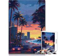 Puzzle da 1000 pezzi per adolescenti Tramonto a Miami Pixel Art Rilassante e delicato svago Gioco artigianale con taglio fine e liscio Dimensioni 50x75cm