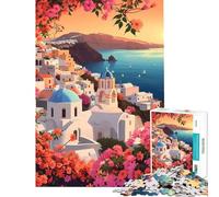 Puzzle da 1000 pezzi per adolescenti tramonto a Santorini ideale per compleanni e Natale Gioco difficile per famiglie dai 14 anni in su (38x26cm)