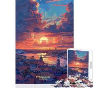Puzzle da 1000 pezzi per adolescenti Tramonto a Stoccolma Svezia Decorazione per la casa Giocattoli Regali di compleanno Gioco rompicapo Lista dei desideri con Babbo Natale (Dimensioni 50x75cm)
