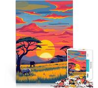 Puzzle da 1000 pezzi per adolescenti Tramonto africano con gli elefanti Giochi educativi con pezzi completamente interconnessi di forma casuale 38x26cm