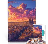 Puzzle da 1000 pezzi per adolescenti Tramonto Barcellona Catalogna Gara di velocità delle mani è ideale come regalo per tutta la famiglia 38x26cm