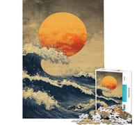 Puzzle da 1000 pezzi per adolescenti tramonto con onde giapponesi puzzle per adulti giocattolo fai da te ideale per passare il tempo durante le vacanze regalo per amici e familiari (38x26cm)