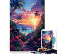 Puzzle da 1000 pezzi per adolescenti,tramonto hawaiano,pixel art,taglio fine,logica artistica,giocattolo divertente,momento di gioco accogliente,decorazione natalizia da parete (38x52cm)