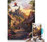 Puzzle da 1000 pezzi per adolescenti Tramonto nel villaggio medievale Gioco impegnativo Decorazione murale Regali unici per compleanno e Natale 75x50cm