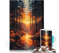 Puzzle da 1000 pezzi per adolescenti Tramonto nella foresta, dipinto autunnale sul lago Gioco educativo per famiglie Un'opera d'arte 38x26cm