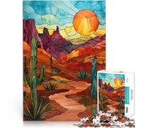 Puzzle da 1000 pezzi per adolescenti Tramonto nell'oasi del deserto Gioco a quiz con pezzi completamente interconnessi di forma casuale 52x38cm