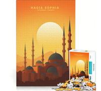 Puzzle da 1000 pezzi per adolescenti tramonto su Santa Sofia decorazione da parete regalo di compleanno per rafforzare l'amore tra le coppie 38x26cm