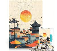 Puzzle da 1000 pezzi per adolescenti: tramonto su uno scenario urbano asiatico Gioco divertente allena la mente e la manualità rafforza l'amore tra le coppie 38x52cm