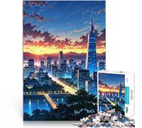 Puzzle da 1000 pezzi per adolescenti Tramonto sul paesaggio urbano Antistress Sfida difficile Migliorare l'amore tra le coppie 70x100cm