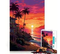 Puzzle da 1000 pezzi per adolescenti,tramonto sulla laguna,pixel art,design finemente tagliato,gioco di logica,regalo,divertimento rilassante,compleanno,divertimento (38x52cm)