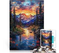 Puzzle da 1000 pezzi per adolescenti Tramonto sulla montagna in vetro colorato Taglio di precisione Migliorare l'amore tra le coppie 75x50cm