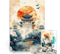 Puzzle da 1000 pezzi per adolescenti Tramonto sulla pagoda cinese Giocattolo educativo per l'apprendimento Regalo per i compleanni 38x26cm