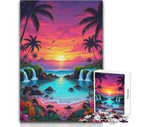 Puzzle da 1000 pezzi per adolescenti Tramonto sulla spiaggia tropicale con cascate Gara di velocità a mano Giochi rilassanti per bambini dai 14 anni in su (dimensioni 38x52cm)
