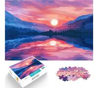 Puzzle da 1000 pezzi per adolescenti Tramonto sulle montagne al lago dipinto Assemblaggio del modello Regalo di compleanno, regali, arte murale 38x26cm
