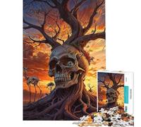 Puzzle da 1000 pezzi per adolescenti tramonto surreale teschio e albero puzzle per adulti giocattolo decorativo da parete modello da assemblare compleanno e Natale (38x52cm)