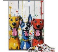 Puzzle da 1000 pezzi per adolescenti, tre cani felici, analisi e logica con pezzi completamente interconnessi e di forma casuale, per bambini dai 14 anni in su (dimensioni 26x38cm)