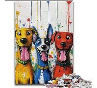 Puzzle da 1000 pezzi per adolescenti Tre cani felici, analisi e logica con pezzi completamente interconnessi di forma casuale per bambini dai 14 anni in su (dimensioni 50x75cm)
