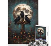 Puzzle da 1000 pezzi per adolescenti tre corvi su croce con luna giocattoli antistress regali per donne e uomini giochi educativi attività divertenti a casa (dimensioni 38x26cm)