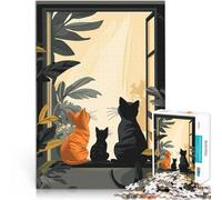 Puzzle da 1000 pezzi per adolescenti Tre gatti che guardano fuori dalla finestra Gioco impegnativo Adatto per la decorazione del desktop 38x26cm