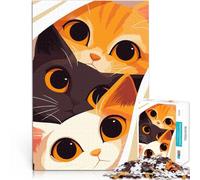 Puzzle da 1000 pezzi per adolescenti Tre gatti che sbirciano un simpatico animale in arte minimalista Assemblaggio del modello Adatto alle coppie 52x38cm