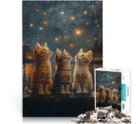 Puzzle da 1000 pezzi per adolescenti Tre gattini che guardano le stelle Giochi educativi fai da te Regalo di compleanno, regali, arte murale 52x38cm