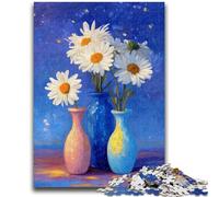 Puzzle da 1000 pezzi per adolescenti,tre vasi con margherite bianche,puzzle da 1000 pezzi,per ammazzare il tempo durante le vacanze,con pezzi completamente interconnessi e di forma casuale,38x26cm