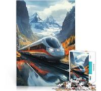 Puzzle da 1000 pezzi per adolescenti Treno ad alta velocità attraverso le montagne Difficile Duro con poster abbinato e foglio di quiz 52x38cm