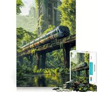 Puzzle da 1000 pezzi per adolescenti Treno attraverso rovine ricoperte di vegetazione, gioco dai bordi netti, rompicapo cognitivo, gioco di ozio, regalo di Natale (38x26cm)