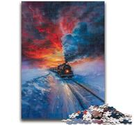 Puzzle da 1000 pezzi per adolescenti, treno sulla neve, tramonto, puzzle da 1000 pezzi, antistress, per ammazzare il tempo, lista dei desideri con Babbo Natale (75x50cm)