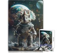 Puzzle da 1000 pezzi per adolescenti Triceratopo in tuta spaziale, accogliente e rilassante, divertimento per il tempo libero, vestibilità perfetta, giocattolo di alta precisione, dimensioni 38x52cm
