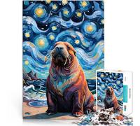 Puzzle da 1000 pezzi per adolescenti Tricheco della notte stellata Giocattoli antistress con pezzi completamente interconnessi di forma casuale 38x26cm