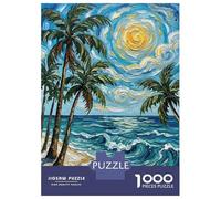 Puzzle Da 1000 Pezzi Per Adolescenti Tropical Beach Painting with Palm Trees Puzzle Per Adolescenti Gioco Pratico Migliora La Memoria Regali Per Amici E Familiari 70x50cm/1000pcs