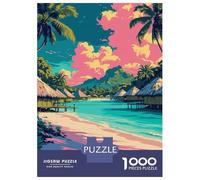 Puzzle Da 1000 Pezzi Per Adolescenti Tropical Beach with Bungalows And Palms Puzzle Per Adulti Gioco Rompicapo Modello Di Assemblaggio Regali Per Amici E Familiari 38x26cm/1000pcs