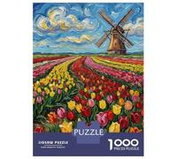 Puzzle Da 1000 Pezzi Per Adolescenti Tulip Field with Windmill Painting Puzzle Per Adolescenti Gioco Pratico Decorazione Perfetta Per È Ideale Come Regalo 52x38cm/1000pcs