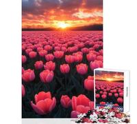 Puzzle da 1000 pezzi per adolescenti Tulipani rosa al tramonto Decorazione per la casa Giocattoli Regalo divertente Gioco pratico Ogni pezzo è unico - Dimensioni 50x75cm