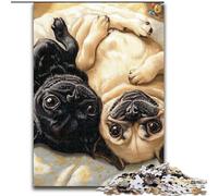 Puzzle da 1000 pezzi per adolescenti "Two Pugs", per ammazzare il tempo durante le vacanze Ogni pezzo è unico Gioco stimolante e divertente per tutta la famiglia, 26x38cm