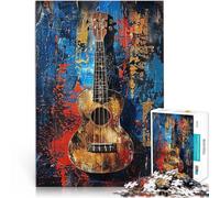 Puzzle da 1000 pezzi per adolescenti Ukulele su sfondo astratto Allena il tuo cervello e le tue mani Adatto per la decorazione del desktop 38x26cm