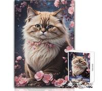 Puzzle da 1000 pezzi per adolescenti, Un gattino curioso in rosa, rompicapo, giochi per famiglie, decorazione perfetta, giocattolo, decorazione da parete, dimensioni 50x75cm