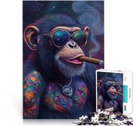 Puzzle da 1000 pezzi per adolescenti Un orango funky che fuma un sigaro Difficile Duro Attività divertenti a casa, regali di compleanno, regali di viaggio, 38x26cm