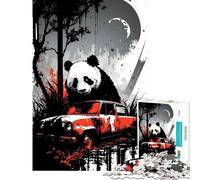Puzzle da 1000 pezzi per adolescenti un panda dietro un'auto arrugginita Aiuta ad allenare la mente a sviluppare capacità di analisi e logica Gioco educativo per ragazzi dai 14 anni in su (38x52cm)
