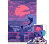Puzzle da 1000 pezzi per adolescenti: un uomo che osserva un'onda gigante decorazione da parete passatempo ideale per le vacanze a casa per rafforzare il legame di coppia 38x52cm